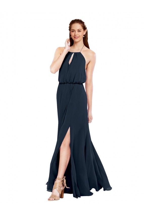 Open Back Dark Navy A-Line Halter Neck Long Bridesmaid Dress / Evening Dress Bolton