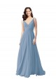 Dusty Blue A-Line V-Neck Long Wedding Party Dress Bolton