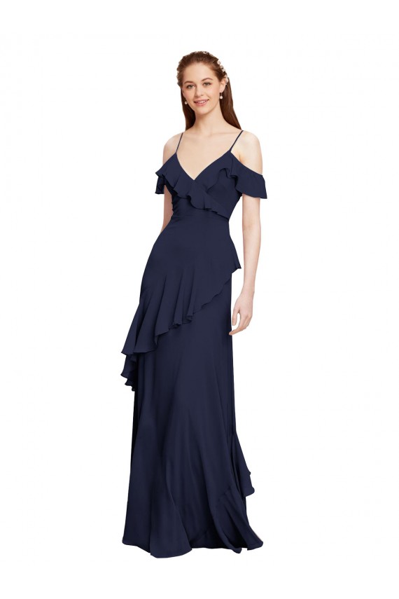 Dark Navy A-Line V-Neck Long Formal Dresses / Bridesmaid Dresses Bolton