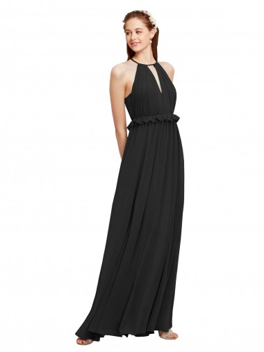 Keyhole Back Black Sheath Halter Neck Long Bridesmaid Dress Bolton