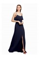 V-Back Dark Navy A-Line Scoop Neck Long Floor Length Bridesmaid Dress Bolton