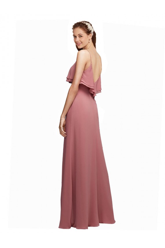 V-Back Dark Navy A-Line Scoop Neck Long Floor Length Bridesmaid Dress Bolton
