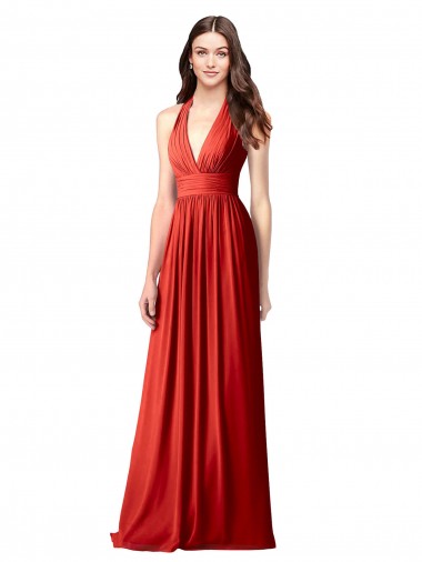 Open Back Red A-Line V-Neck Long Bridesmaid Dress / Formal Dress Bolton