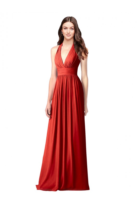 Open Back Red A-Line V-Neck Long Bridesmaid Dress / Formal Dress Bolton