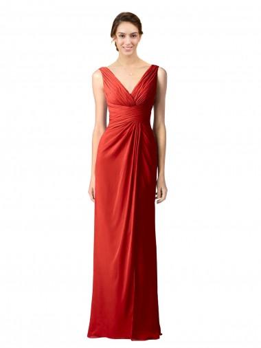 V-Back Red Sheath V-Neck Long Bridesmaid Dress Bolton