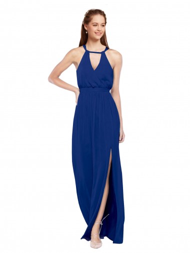 Royal Blue A-Line High Neck Long Bridesmaid Dress Bolton