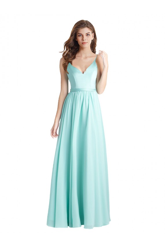 V-Back Waterfall A-Line V-Neck Long Bridesmaid Dress Bolton