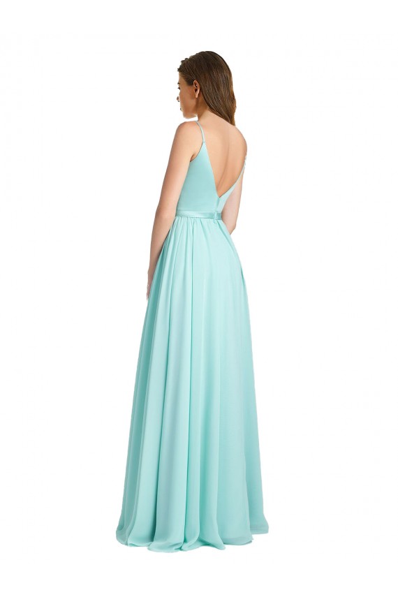 V-Back Waterfall A-Line V-Neck Long Bridesmaid Dress Bolton