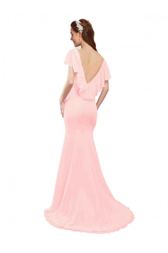 V-Back Pink Mermaid V-Neck Long Bridesmaid Dress Bolton
