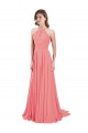 Open Back Watermelon A-Line Halter Neck Long Bridesmaid Dress / Evening Dress Bolton
