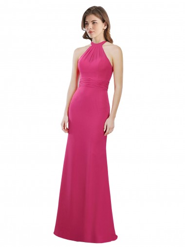 Open Back Ruby A-Line High Neck Long Bridesmaid Dress Bolton