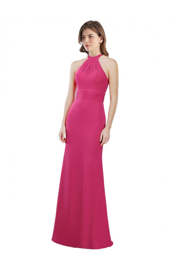 Open Back Ruby A-Line High Neck Long Bridesmaid Dress Bolton