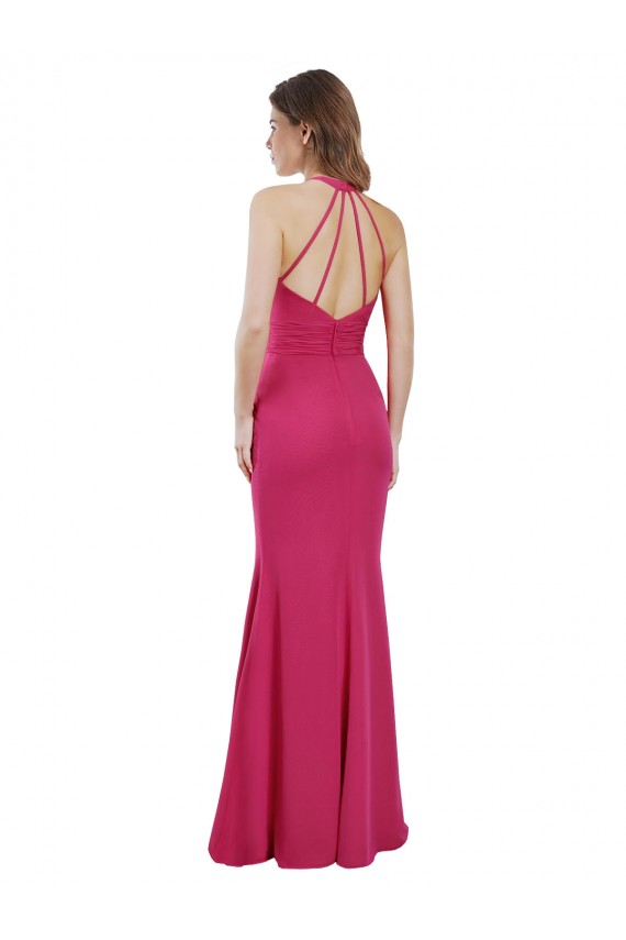 Open Back Ruby A-Line High Neck Long Bridesmaid Dress Bolton
