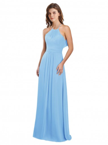 Keyhole Back Periwinkle A-Line Halter Neck Long Bridesmaid Dress / Evening Dress Bolton
