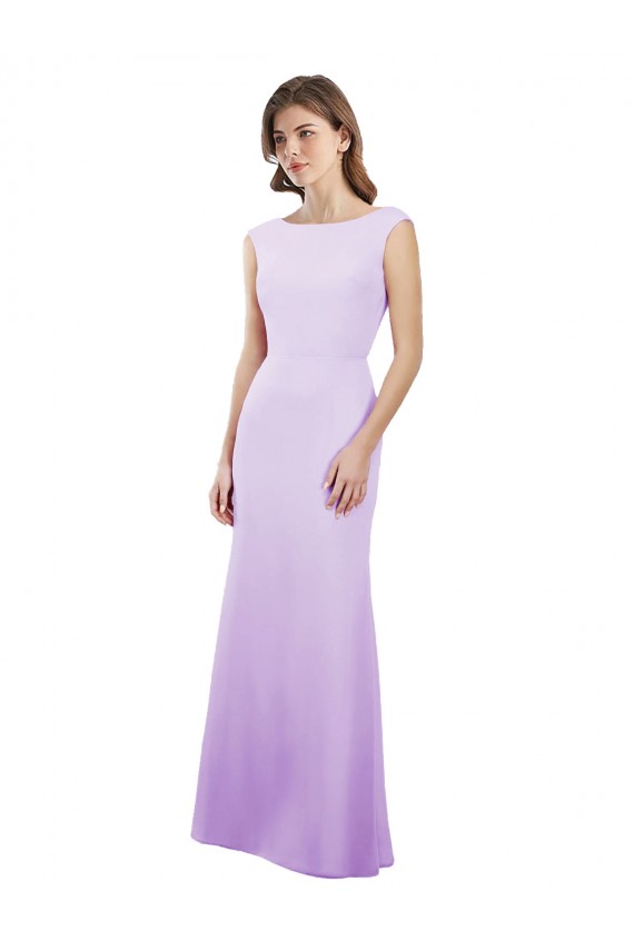Open Back Lilac Column Round Neck Long Bridesmaid Dress Bolton