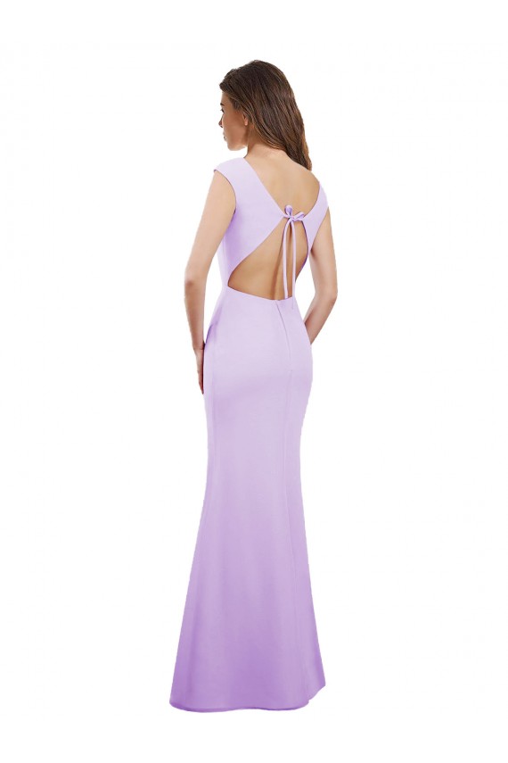 Open Back Lilac Column Round Neck Long Bridesmaid Dress Bolton