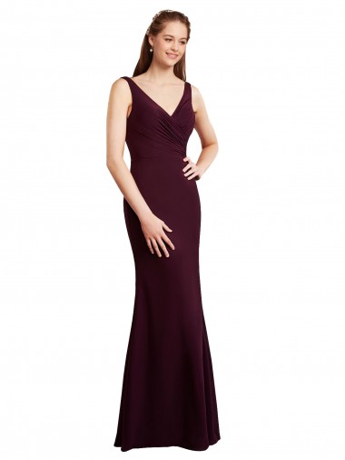 V-Back Burgundy Gold Mermaid V-Neck Long Bridesmaid Dress Bolton