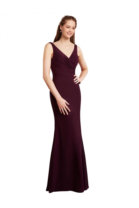 V-Back Burgundy Gold Mermaid V-Neck Long Bridesmaid Dress Bolton