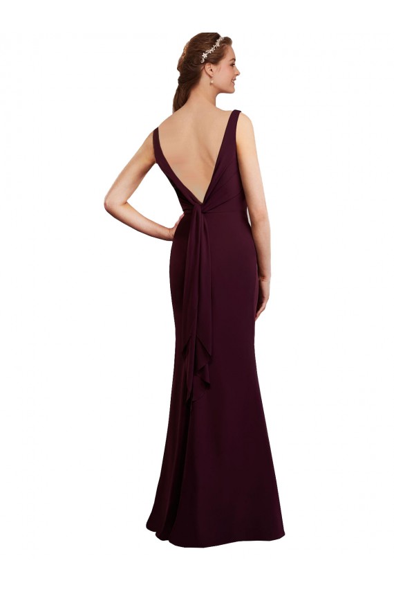 V-Back Burgundy Gold Mermaid V-Neck Long Bridesmaid Dress Bolton