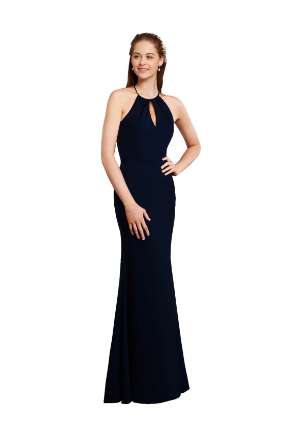 Open Back Dark Navy Mermaid Halter Neck Long Bridesmaid Dress Bolton