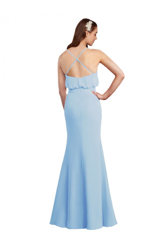 Open Back Light Sky Blue Mermaid V-Neck Long Bridesmaid Dress Bolton