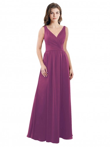 V-Back Wild Berry A-Line V-Neck Long Bridesmaid Dress Bolton