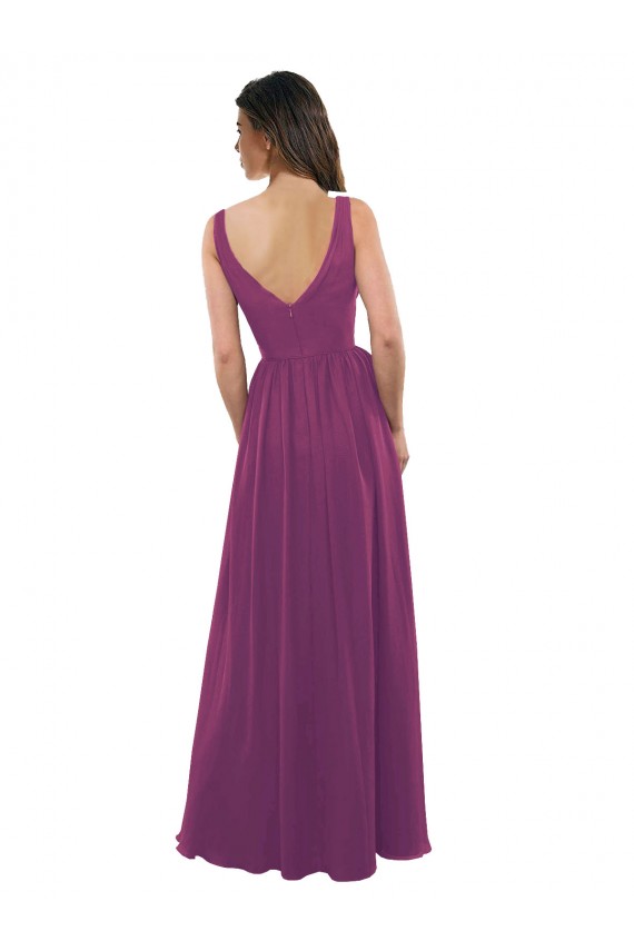V-Back Wild Berry A-Line V-Neck Long Bridesmaid Dress Bolton