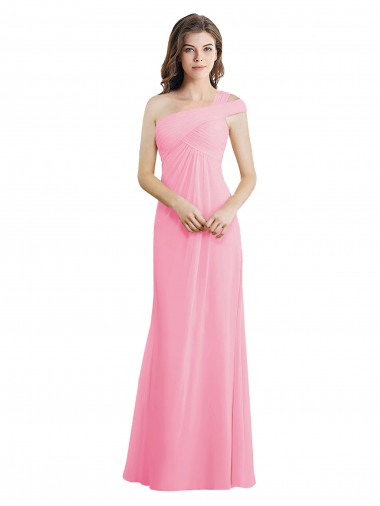 Barely Pink A-Line One Shoulder Long Bridesmaid Dress Bolton