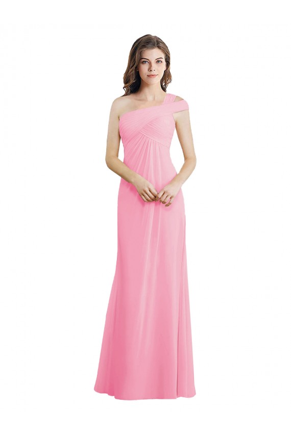 Barely Pink A-Line One Shoulder Long Bridesmaid Dress Bolton
