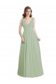 V-Back Smoke Green A-Line V-Neck Long Formal Dress / Bridesmaid Dress Bolton