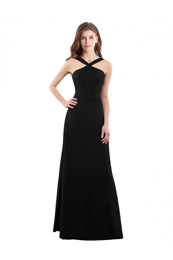 Open Back Black A-Line Halter Neck Long Bridesmaid Dress Bolton