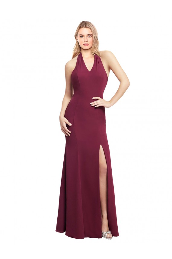 Open Back Burgundy Mermaid Halter Neck Long Bridesmaid Dress Bolton