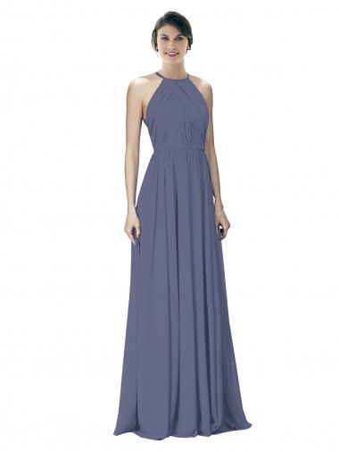 Open Back Silver Stone A-Line Halter Neck Long Formal Dress / Bridesmaid Dress Bolton