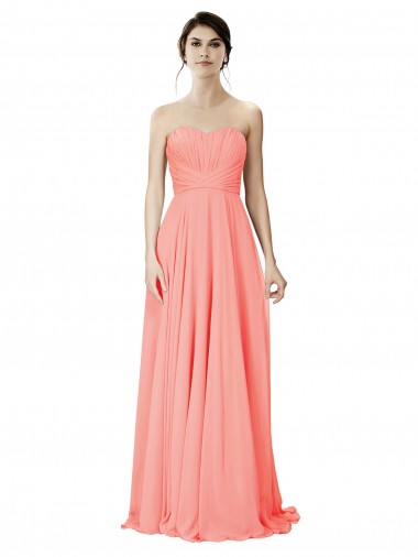 Peach A-Line Strapless Long Bridesmaid Dress Bolton