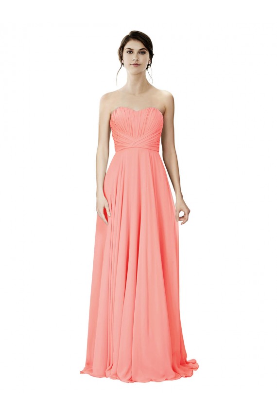 Peach A-Line Strapless Long Bridesmaid Dress Bolton