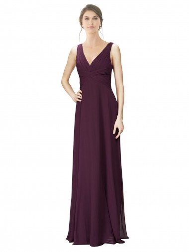 Grape A-Line V-Neck Long Bridesmaid Gown Bolton