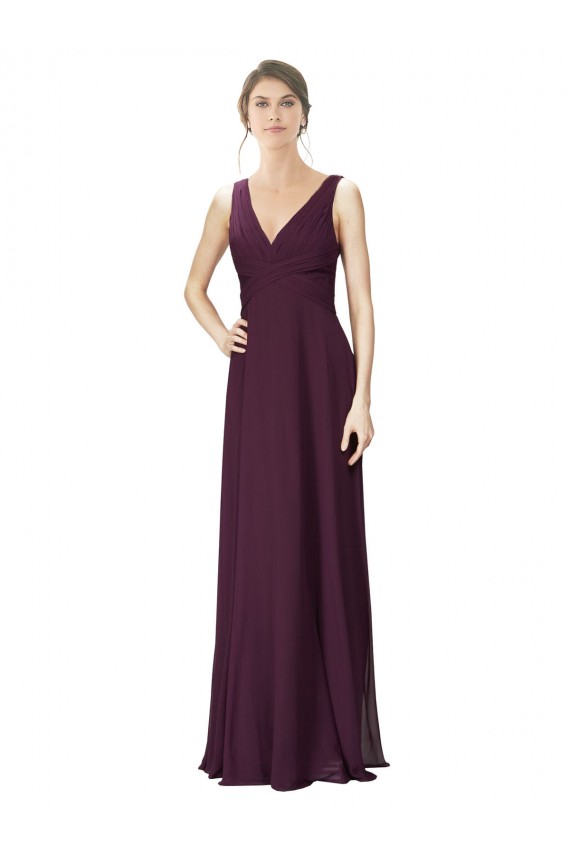 Grape A-Line V-Neck Long Bridesmaid Gown Bolton