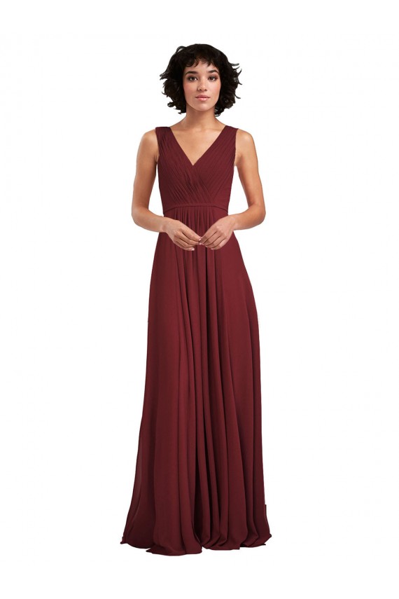 V-Back Burgundy A-Line V-Neck Long Bridesmaid Dress Bolton