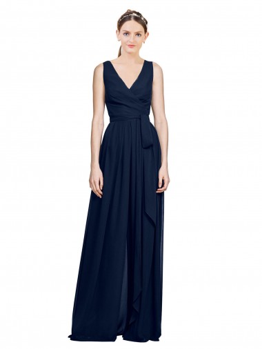 Dark Navy A-Line V-Neck Long Wedding Party Dress Bolton