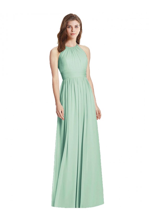 Open Back Mint Green A-Line Halter Neck Long Semi Formal Evening Dress / Bridesmaid Dress Bolton