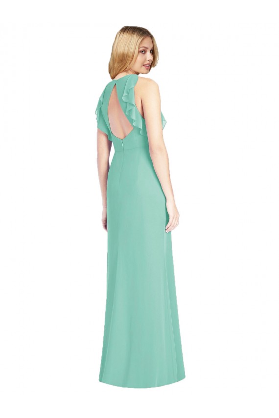 Open Back Jade Mermaid Jewel Neck Long Bridesmaid Dress Bolton