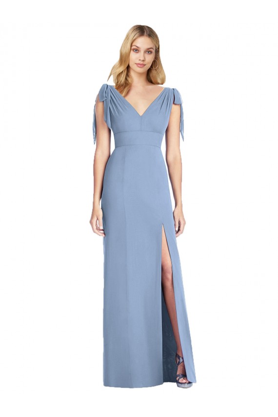 V-Back Dusty Blue Mermaid V-Neck Long Bridesmaid Dress Bolton