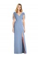 V-Back Dusty Blue Mermaid V-Neck Long Bridesmaid Dress Bolton