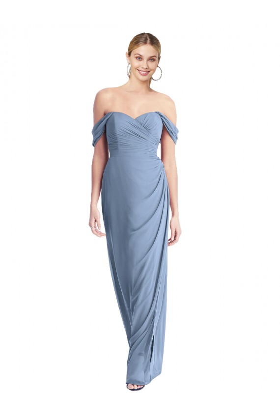 Low Back Dusty Blue Mermaid Off the Shoulder Long Semi Formal Evening Dress / Bridesmaid Dress Bolton