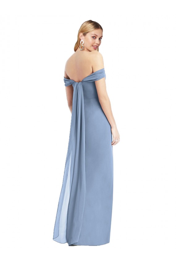 Low Back Dusty Blue Mermaid Off the Shoulder Long Semi Formal Evening Dress / Bridesmaid Dress Bolton