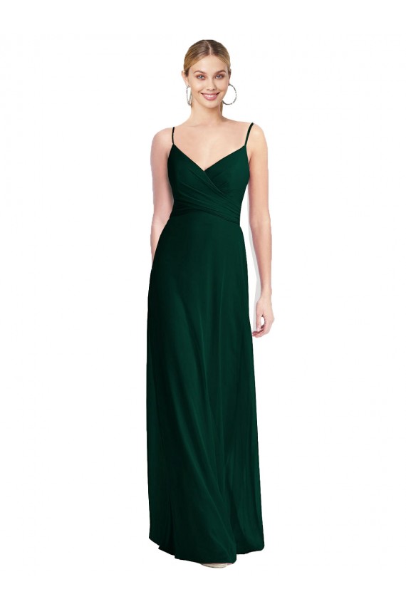 Low Back Ever Green A-Line V-Neck Long Bridesmaid Dress Bolton