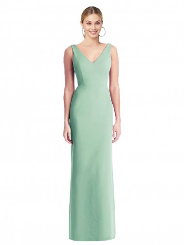 Tie Back Mint Green Trumpet V-Neck Long Bridesmaid Dress Bolton