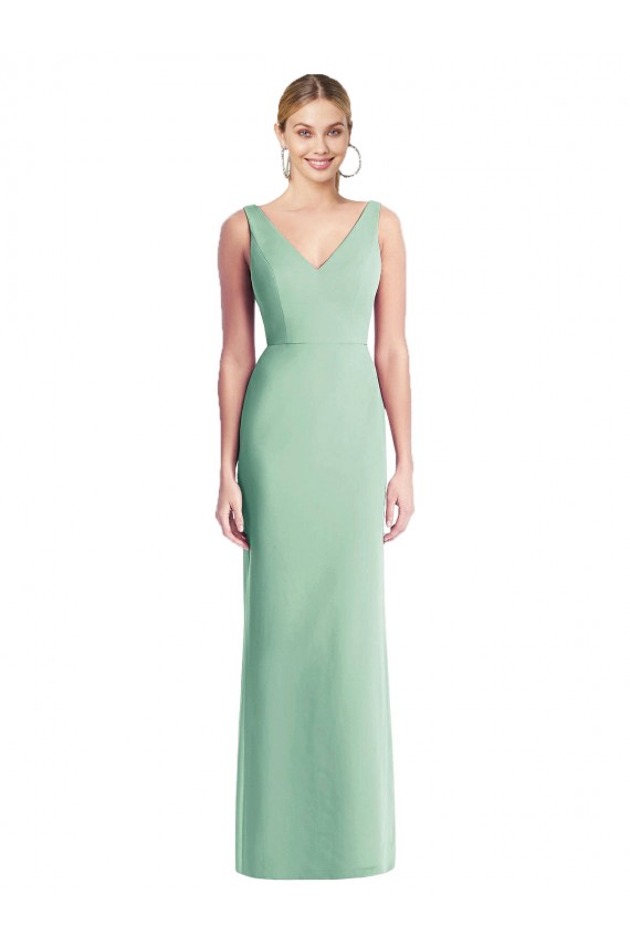 Tie Back Mint Green Trumpet V-Neck Long Bridesmaid Dress Bolton