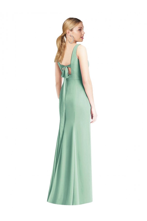 Tie Back Mint Green Trumpet V-Neck Long Bridesmaid Dress Bolton