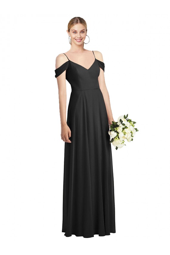 Black A-Line Spaghetti Straps Long Semi Formal Evening Dress / Bridesmaid Dress Bolton